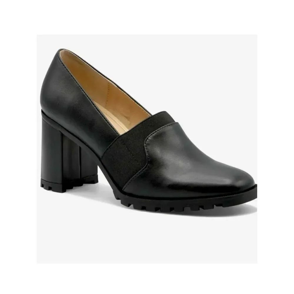 NWT ADRIENNE VITTADINI Brandi Gorgeous Black Block 3” Heel Loafers Comfy Shoes